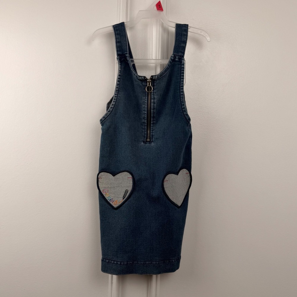 365 Kids from Garanimals Girls Denim Jumper Dress Heart Patches Dark Wash Size 6